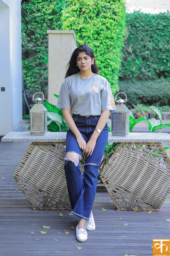 Knitted t-shirt with Print Grey Horse yellow ombre –LEAP OF FAITH |GALLOPING TOWARDS LEAP OF FAITH