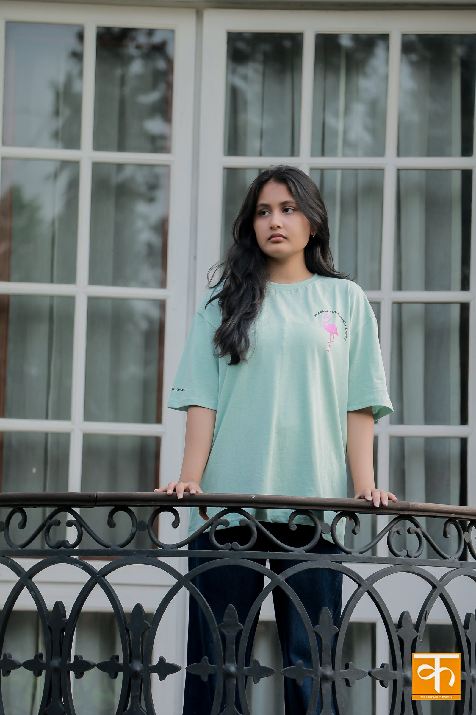 Knitted t-shirt with Print Sea Green Pink Flamingo – STAND TALL BE VIBRANT | EMBRACE YOUR UNIQUE DANCE
