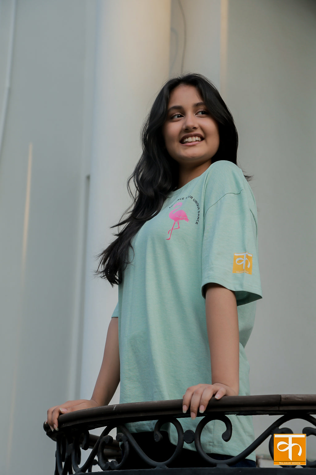 Knitted t-shirt with Print Sea Green Pink Flamingo – STAND TALL BE VIBRANT | EMBRACE YOUR UNIQUE DANCE