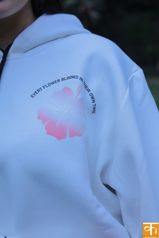Knitted t-shirt with Print Pink Flower Hoodie – Trust God | Every Flower Blooms in Their Own Time
