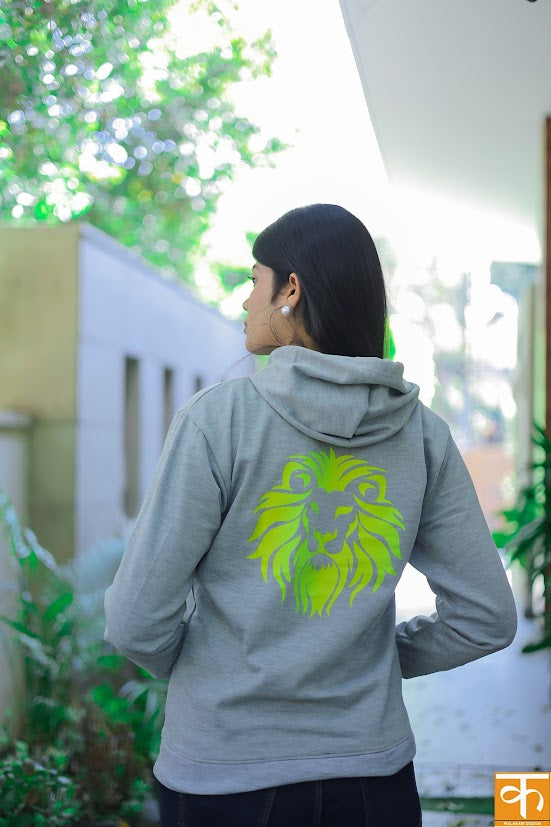 Knitted t-shirt with Print Yellow Neon Lion Hoodie – I Am Fearless | Inhale My Dreams, Exhale My Fear