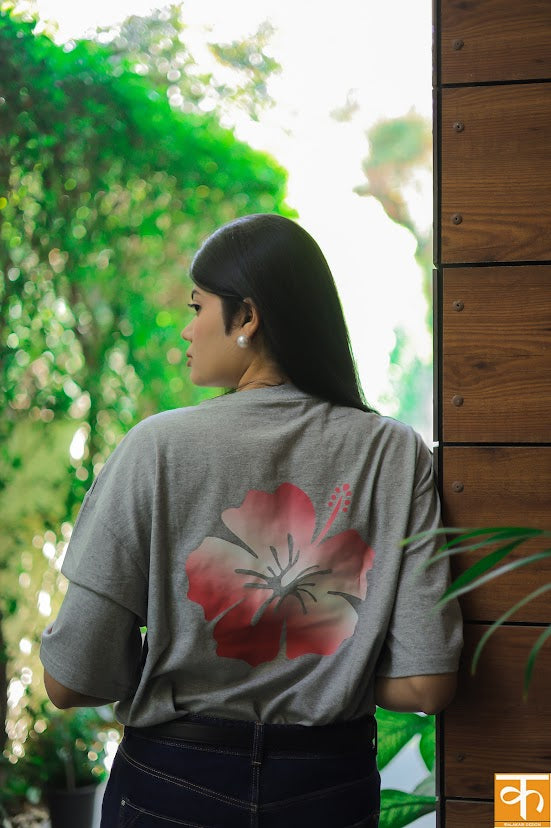 Knitted t-shirt with Print Grey Pink Floral – Trust God | Every flower blooms in their own time