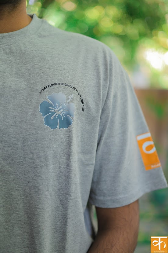Grey Blue Floral –Divine rides within | Every flower blooms in their own time